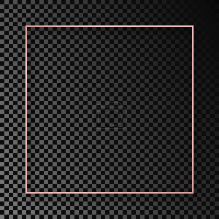 Illustration for Rose gold glowing square frame with shadow isolated on dark transparent background. Shiny frame with glowing effects. Vector illustration - Royalty Free Image