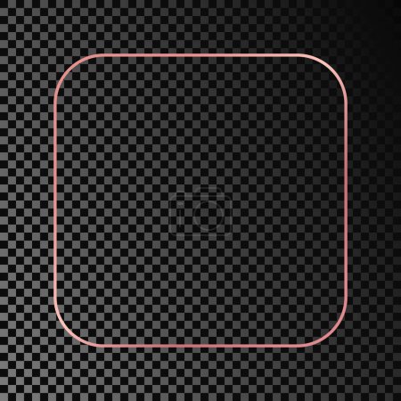 Illustration for Rose gold glowing rounded square frame isolated on dark transparent background. Shiny frame with glowing effects. Vector illustration - Royalty Free Image