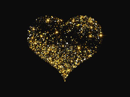 Illustration for Gold glitter heart with glowing and shiny effect on dark background. Symbol of Love. Vector illustration - Royalty Free Image