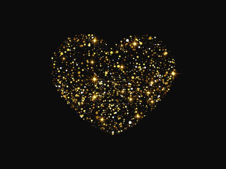 Ilustración de Gold glitter heart with glowing and shiny effect on dark background. Symbol of Love. Vector illustration - Imagen libre de derechos