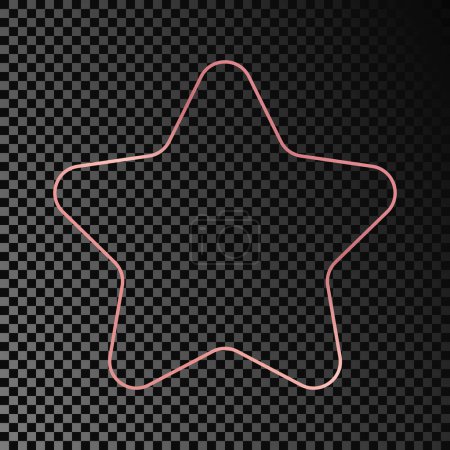 Téléchargez les illustrations : Rose gold glowing rounded star shape frame isolated on dark transparent background. Shiny frame with glowing effects. Vector illustration - en licence libre de droit