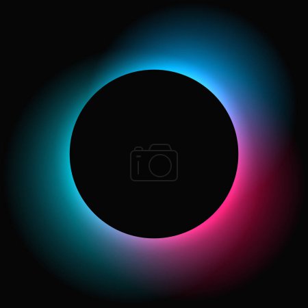 Illustration for Circle illuminate frame with gradient. Blue and red round neon banner isolated on black background. Vector illustration - Royalty Free Image