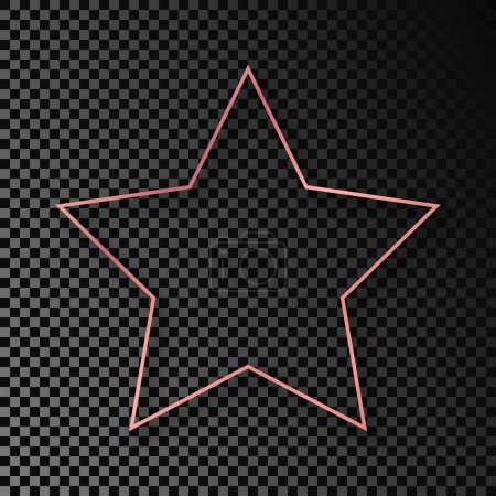 Téléchargez les illustrations : Rose gold glowing star shape frame with shadow isolated on dark transparent background. Shiny frame with glowing effects. Vector illustration - en licence libre de droit