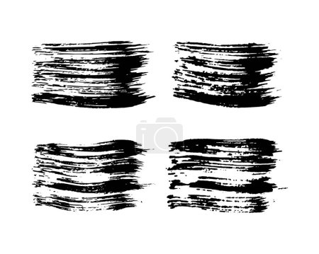 Illustration for Set of four black brush strokes. Hand drawn ink spots isolated on white background. Vector illustration - Royalty Free Image