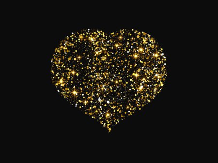 Téléchargez les illustrations : Gold glitter heart with glowing and shiny effect on dark background. Symbol of Love. Vector illustration - en licence libre de droit