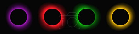 Illustration for Circle illuminate frame with gradient. Set of four round neon banners isolated on black background. Vector illustration - Royalty Free Image