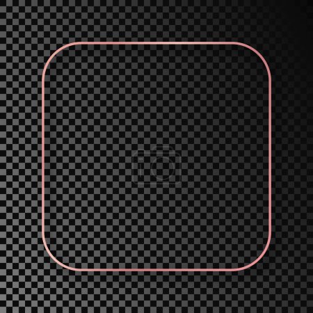 Ilustración de Rose gold glowing rounded square frame with shadow isolated on dark transparent background. Shiny frame with glowing effects. Vector illustration - Imagen libre de derechos