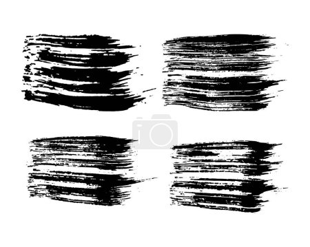 Ilustración de Conjunto de cuatro pinceladas negras. Manchas de tinta dibujada a mano aisladas sobre fondo blanco. Ilustración vectorial - Imagen libre de derechos