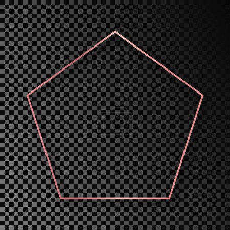 Illustration for Rose gold glowing pentagon shape frame with shadow isolated on dark transparent background. Shiny frame with glowing effects. Vector illustration - Royalty Free Image