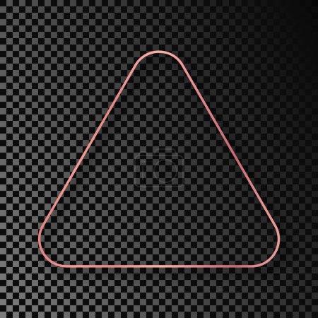 Téléchargez les illustrations : Rose gold glowing rounded triangle frame with shadow isolated on dark transparent background. Shiny frame with glowing effects. Vector illustration - en licence libre de droit