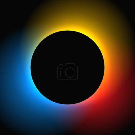 Illustration for Circle illuminate frame with gradient. Blue, yellow and green round neon banner isolated on black background. Vector illustration - Royalty Free Image