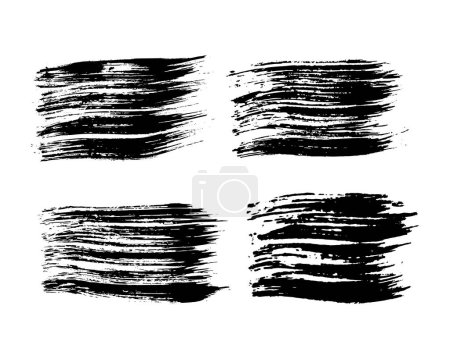 Téléchargez les illustrations : Ensemble de quatre coups de pinceau noir. Taches d'encre dessinées à la main isolées sur fond blanc. Illustration vectorielle - en licence libre de droit