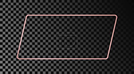 Illustration for Rose gold glowing rounded rectangular shape frame isolated on dark transparent background. Shiny frame with glowing effects. Vector illustration - Royalty Free Image