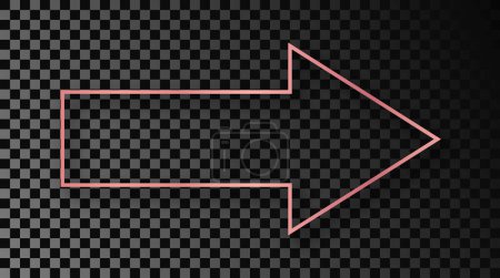Illustration for Rose gold glowing arrow shape frame with shadow isolated on dark transparent background. Shiny frame with glowing effects. Vector illustration - Royalty Free Image