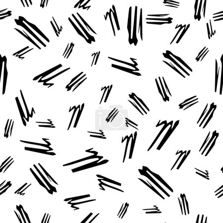 Téléchargez les illustrations : Motif sans couture avec des coups de pinceau au crayon noir dans des formes abstraites sur fond blanc. Illustration vectorielle - en licence libre de droit