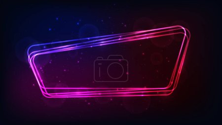 Illustration for Neon rounded frame with shining effects and sparkles on dark background. Empty glowing techno backdrop. Vector illustration - Royalty Free Image