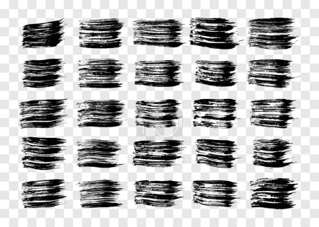 Ilustración de Gran juego de pinceladas negras. Manchas de tinta dibujadas a mano sobre fondo transparente. Ilustración vectorial - Imagen libre de derechos