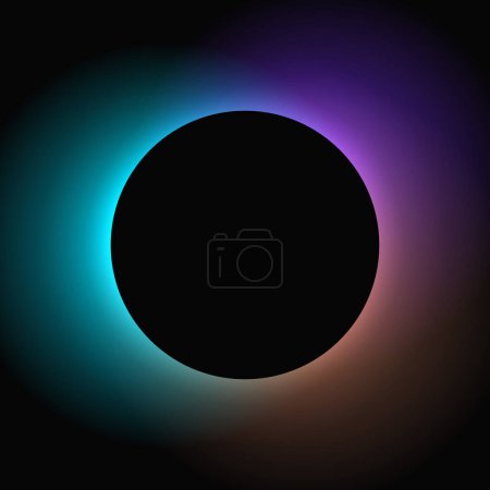 Téléchargez les illustrations : Circle illuminate frame with gradient. Blue and purple round neon banner isolated on black background. Vector illustration - en licence libre de droit