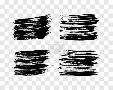Ilustración de Conjunto de cuatro pinceladas negras. Manchas de tinta dibujadas a mano sobre fondo transparente. Ilustración vectorial - Imagen libre de derechos