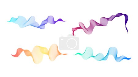 Ilustración de Rayas onduladas curvas. Conjunto de cuatro líneas de onda de gradiente de color abstracto sobre fondo blanco. Ilustración vectorial - Imagen libre de derechos