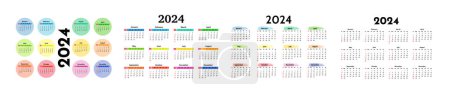 Ilustración de Conjunto de cuatro calendarios para 2024 aislados sobre fondo blanco. De domingo a lunes, plantilla de negocios. Ilustración vectorial - Imagen libre de derechos