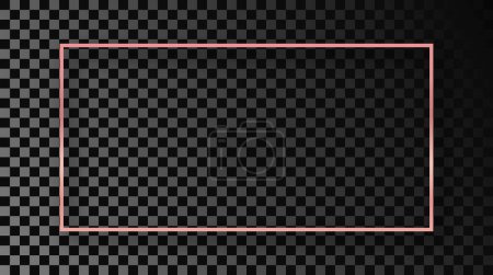 Illustration for Rose gold glowing rectangular shape frame with shadow isolated on dark transparent background. Shiny frame with glowing effects. Vector illustration - Royalty Free Image