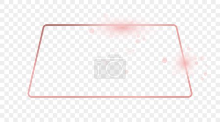 Téléchargez les illustrations : Rose gold glowing rounded trapezoid shape frame isolated on transparent background. Shiny frame with glowing effects. Vector illustration - en licence libre de droit