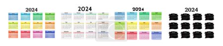 Ilustración de Conjunto de cuatro calendarios para 2024 aislados sobre fondo blanco. De domingo a lunes, plantilla de negocios. Ilustración vectorial - Imagen libre de derechos
