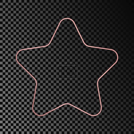 Illustration for Rose gold glowing rounded star shape frame isolated on dark transparent background. Shiny frame with glowing effects. Vector illustration - Royalty Free Image
