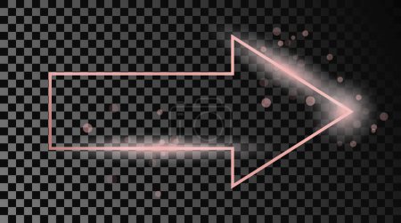 Téléchargez les illustrations : Rose gold glowing arrow shape frame isolated on dark transparent background. Shiny frame with glowing effects. Vector illustration - en licence libre de droit