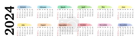 Illustration for Horizontal calendar for 2024 isolated on a white background. Sunday to Monday, business template. Vector illustration - Royalty Free Image