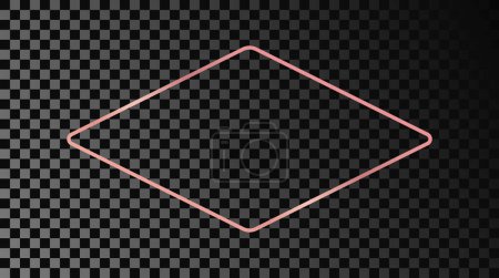 Téléchargez les illustrations : Rose gold glowing rounded rhombus shape frame isolated on dark transparent background. Shiny frame with glowing effects. Vector illustration - en licence libre de droit