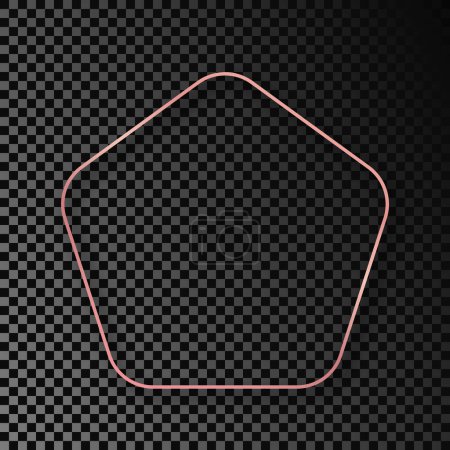 Illustration for Rose gold glowing rounded pentagon shape frame with shadow isolated on dark transparent background. Shiny frame with glowing effects. Vector illustration - Royalty Free Image