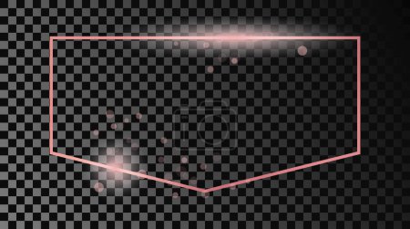 Illustration for Rose gold glowing frame isolated on dark transparent background. Shiny frame with glowing effects. Vector illustration - Royalty Free Image