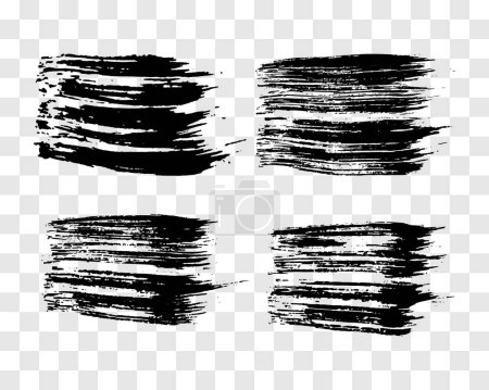 Ilustración de Conjunto de cuatro pinceladas negras. Manchas de tinta dibujadas a mano sobre fondo transparente. Ilustración vectorial - Imagen libre de derechos