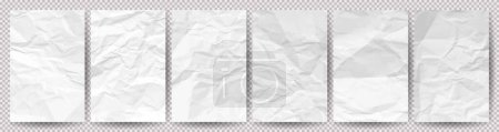 Illustration for Big set of white clean crumpled papers on a transparent background. Crumpled empty notebook sheets of paper with shadow for posters and banners. Vector illustration - Royalty Free Image