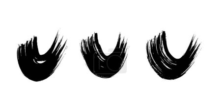 Ilustración de Black grunge semicircular brush strokes. Set of painted wavy ink stripes. Ink spot isolated on white background. Vector illustration - Imagen libre de derechos