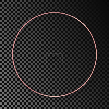 Illustration for Rose gold glowing circle frame with shadow isolated on dark transparent background. Shiny frame with glowing effects. Vector illustration - Royalty Free Image
