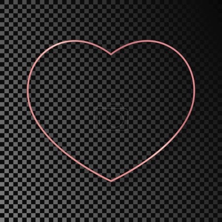 Illustration for Rose gold glowing heart shape frame with shadow isolated on dark transparent background. Shiny frame with glowing effects. Vector illustration - Royalty Free Image