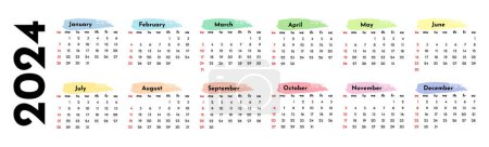 Ilustración de Calendario horizontal para 2024 aislado sobre fondo blanco. De domingo a lunes, plantilla de negocios. Ilustración vectorial - Imagen libre de derechos