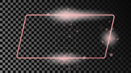 Ilustración de Marco rectangular redondeado brillante de oro rosa aislado sobre fondo transparente oscuro. Marco brillante con efectos brillantes. Ilustración vectorial - Imagen libre de derechos