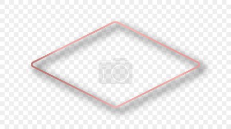 Illustration for Rose gold glowing rounded rhombus shape frame with shadow isolated on transparent background. Shiny frame with glowing effects. Vector illustration - Royalty Free Image