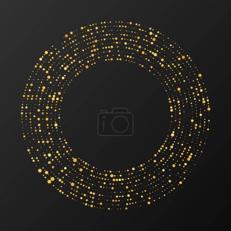 Illustration for Abstract gold glowing halftone dotted background. Gold glitter pattern in circle form. Circle halftone dots. Vector illustration - Royalty Free Image