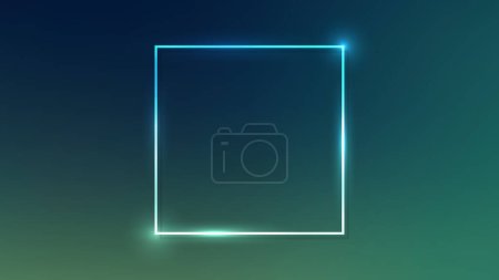 Illustration for Neon square frame with shining effects on dark green background. Empty glowing techno backdrop. Vector illustration - Royalty Free Image