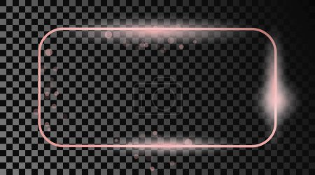 Illustration for Rose gold glowing rounded rectangular frame isolated on transparent background. Shiny frame with glowing effects. Vector illustration - Royalty Free Image