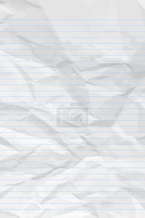 Illustration for White lean crumpled notebook paper with lines. Vertical crumpled checkered empty paper template for posters and banners - Royalty Free Image