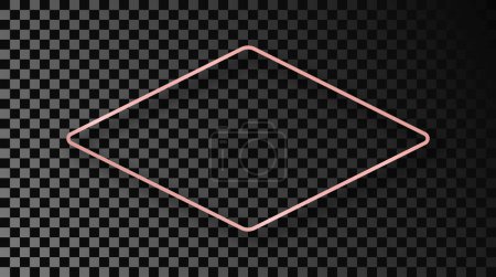 Illustration for Rose gold glowing rounded rhombus shape frame with shadow isolated on dark transparent background. Shiny frame with glowing effects. Vector illustration - Royalty Free Image