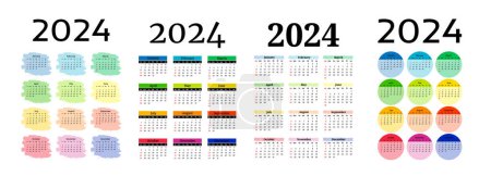 Ilustración de Set of four vertical calendars for 2024 isolated on a white background. Sunday to Monday, business template. Vector illustration - Imagen libre de derechos
