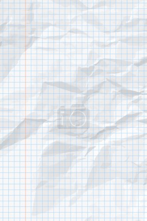 Illustration for White lean crumpled paper background. Vertical crumpled checkered empty paper template for posters and banners - Royalty Free Image