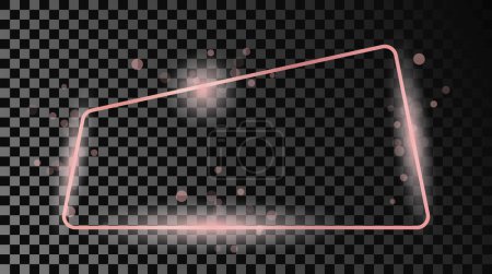 Illustration for Rose gold glowing rounded trapezoid shape frame isolated on dark transparent background. Shiny frame with glowing effects. Vector illustration - Royalty Free Image